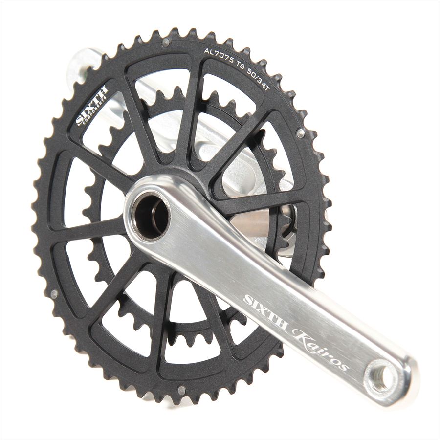 SIXTH Components Kairos 2pc.Double crank set full CNC 50/34T Silver/Black (カイロス クランク ダブル 50/34T )