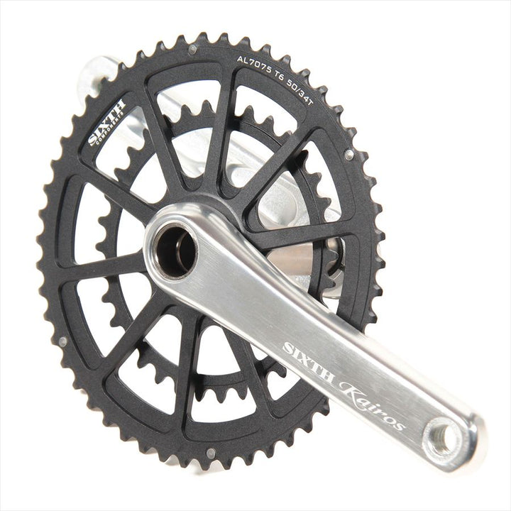 SIXTH Components Kairos 2pc.Double crank set full CNC 50/34T Silver/Black (カイロス クランク ダブル 50/34T )