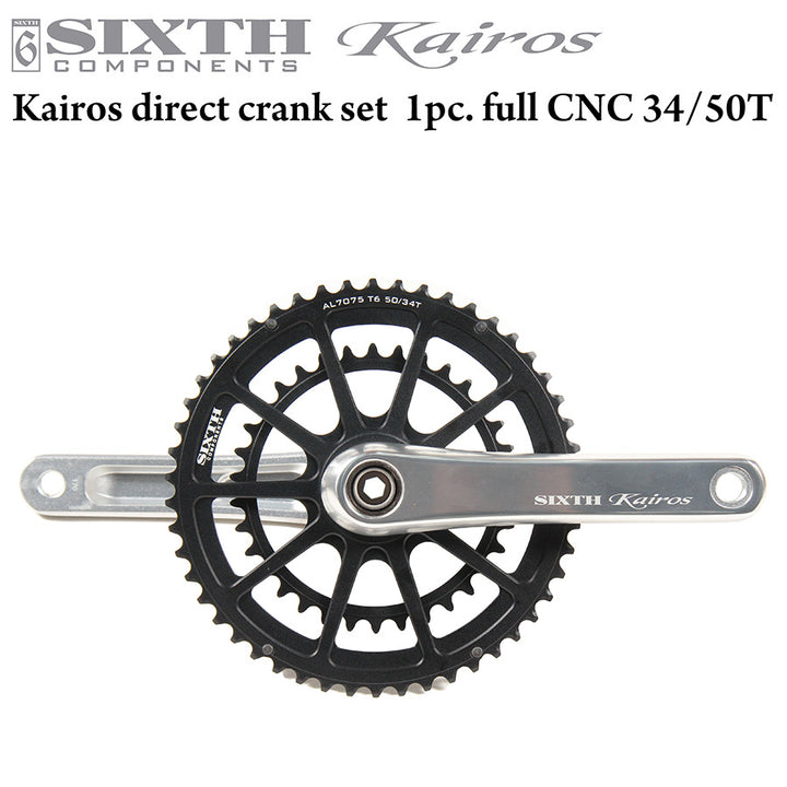SIXTH Components Kairos 2pc.Double crank set full CNC 50/34T Silver/Black (カイロス クランク ダブル 50/34T )