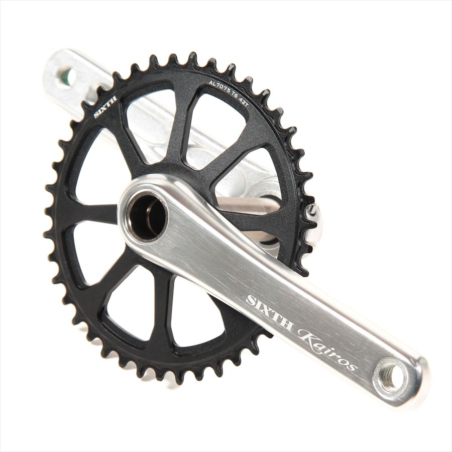 SIXTH Components Kairos 2pc.Single crank set N/W 42T Silver/Black (カイロス クランク シングル ナローワイド 42T)